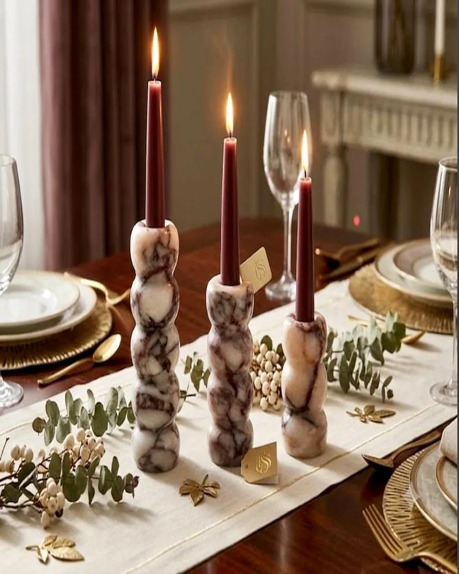 Candle Holders — handcrafted marble from Agra