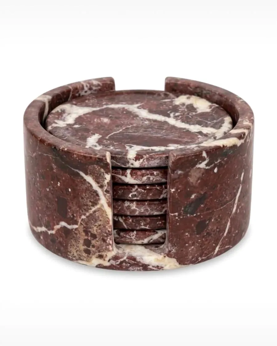 Levanto Coaster Set with Round Holder — handcrafted marble by Authentic Jewels of Marble, Agra
