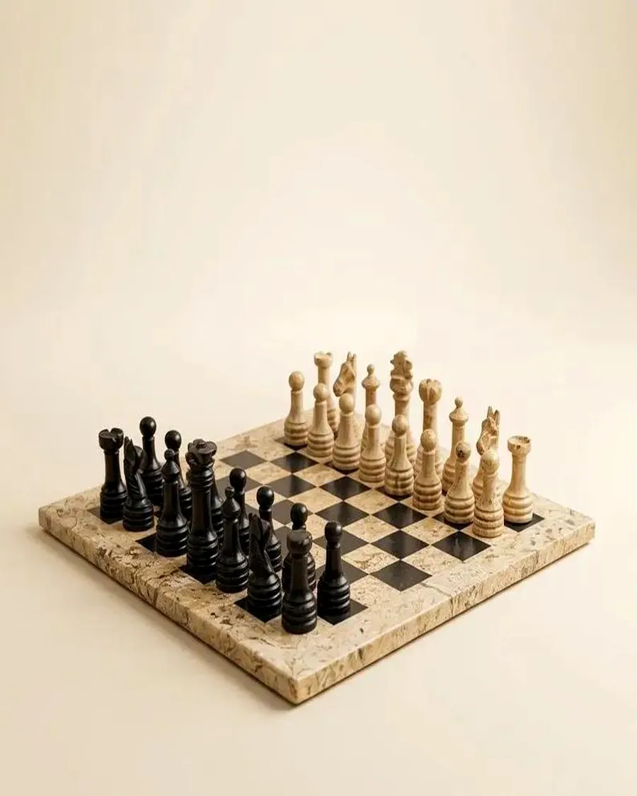 Natural Beige Marble Chess Set — handcrafted marble by Authentic Jewels of Marble, Agra
