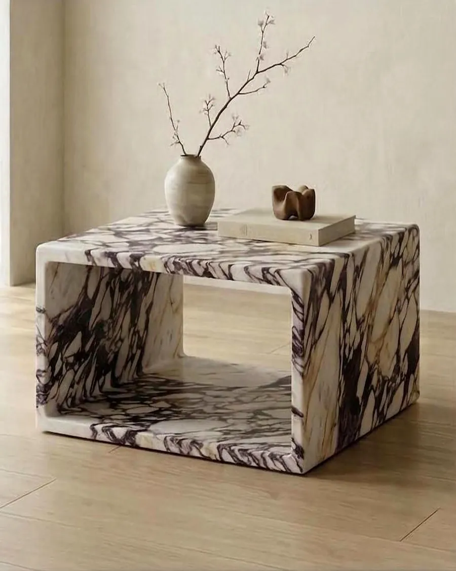 Low Open-Frame Coffee Table — handcrafted marble by Authentic Jewels of Marble, Agra