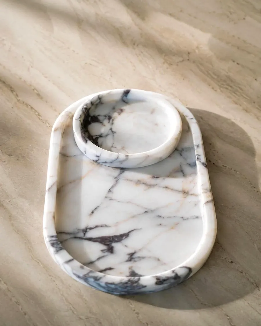 Oval Serving Platter with Bowl — handcrafted marble by Authentic Jewels of Marble, Agra