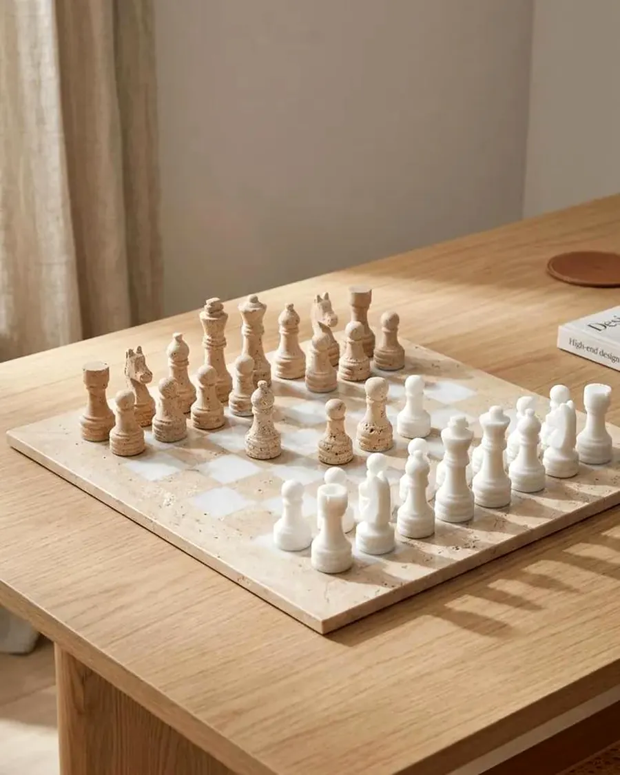 Premium Cream Marble Chess Set — handcrafted marble by Authentic Jewels of Marble, Agra