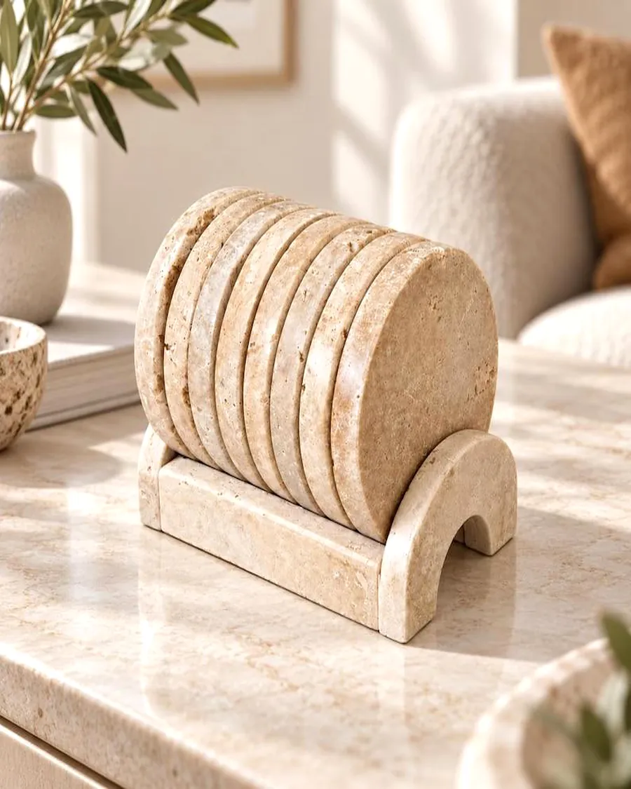 Travertine Coaster Set with Arch Stand