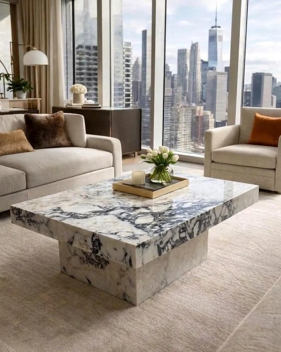 Two-Tier Marble Coffee Table — handcrafted marble by Authentic Jewels of Marble, Agra
